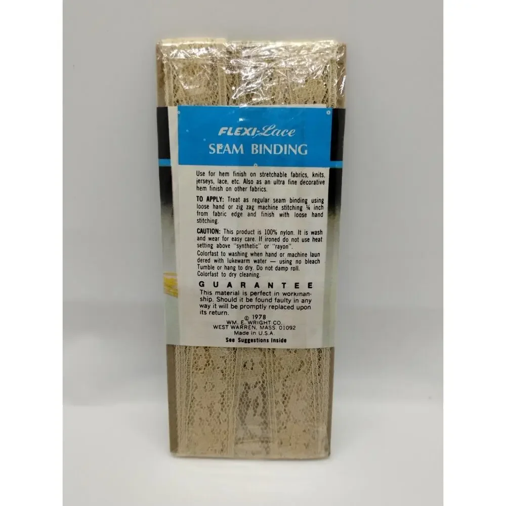 Wrights Seam Binding Flexi-Lace 3 Yds 116 305 - Beige 91 - Sewing Vintage 1978
